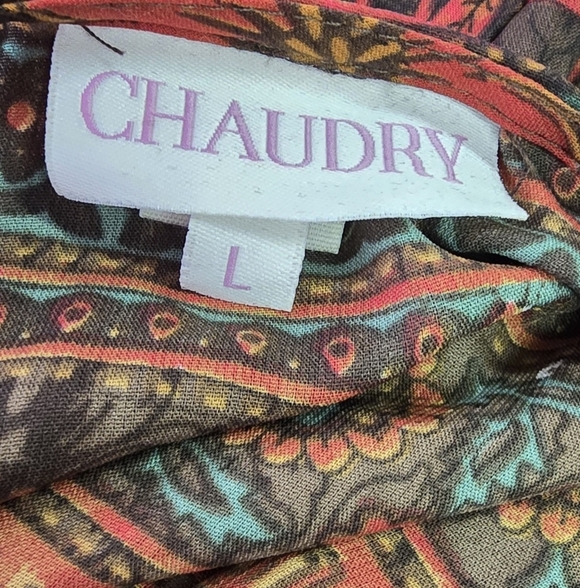 Chaudry | Renaissance Red Floral Boho Maxi Dress | Tiered Flutter Sleeve L - Picture 6 of 8